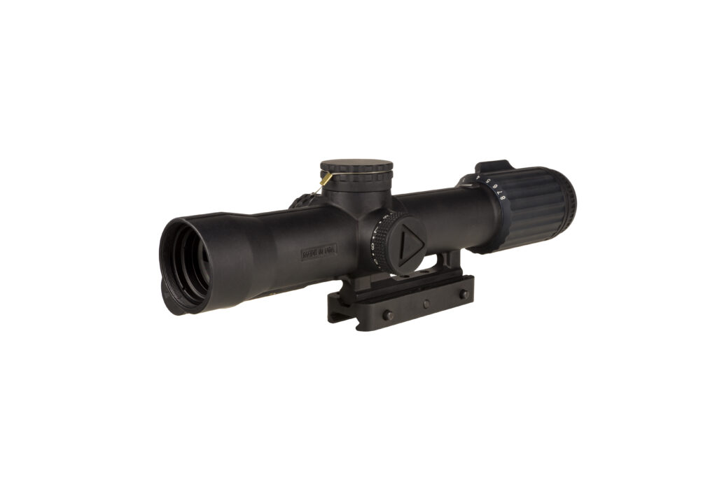 Trijicon VCOG 1-8x28 FFP riflescope in black with Q-LOC quick-release mount - exterior view