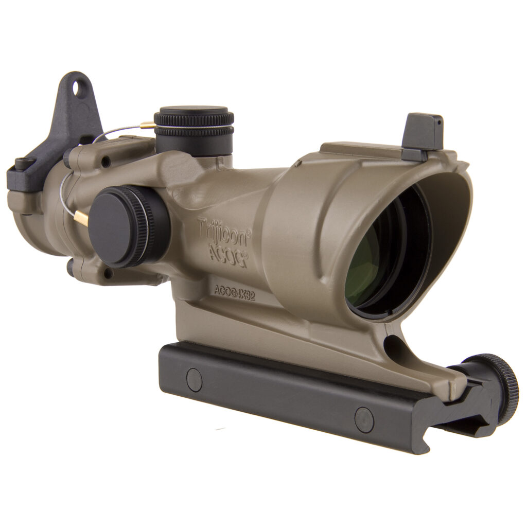 Trijicon ACOG 4×32 Riflescope, Amber .223 Crosshair Reticle, Backup Iron Sights & TA51 Mount, Flat Dark Earth