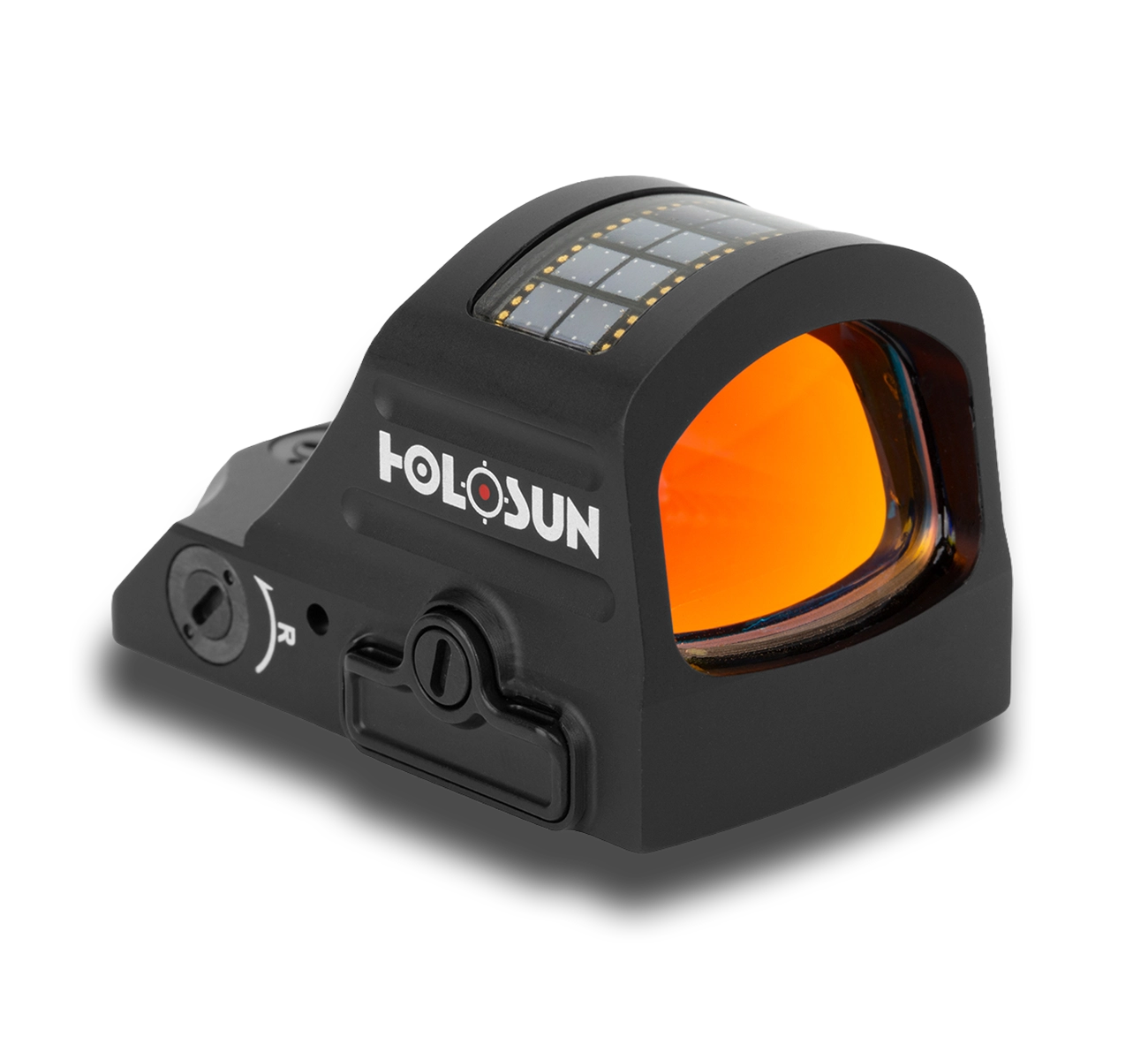 Holosun 507C X2 red dot optic showing its solar panel and side controls