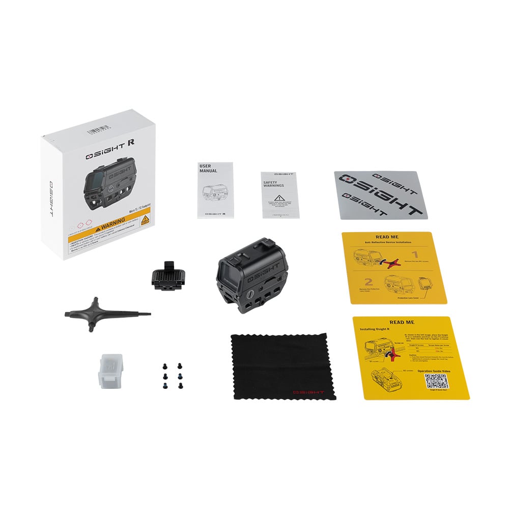 Osight R enclosed red dot sight box contents and accessories